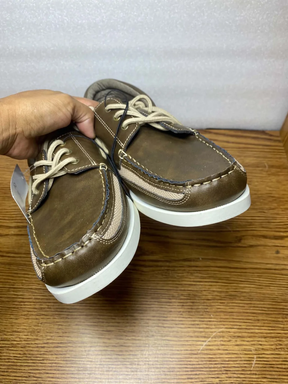 Chaps Mens Memory Foam Benny Boat Shoes Brown Size 12 Slip On Comfort Cushioned